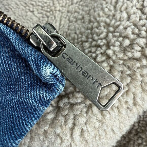 Carhartt Rugged Flex Relaxed Fit Sherpa-Lined Chore Barn Denim Jacket Blue M - Picture 13 of 15